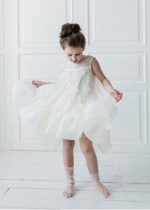 Organza Slit Back Floral Flower Girl Dress